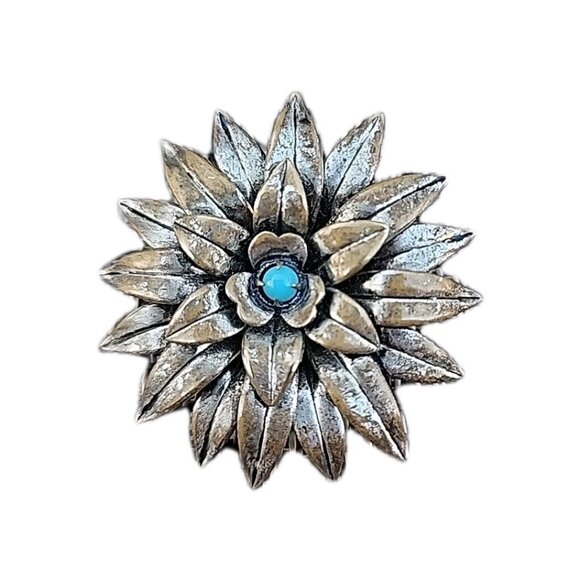 VTG 30s Made in Austria Blue Rhinestone 3D Flower Silvertone Metal Pin Brooch - Picture 1 of 9
